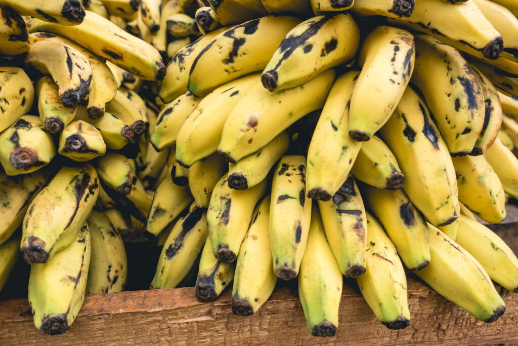 A closeup of ripe bananas